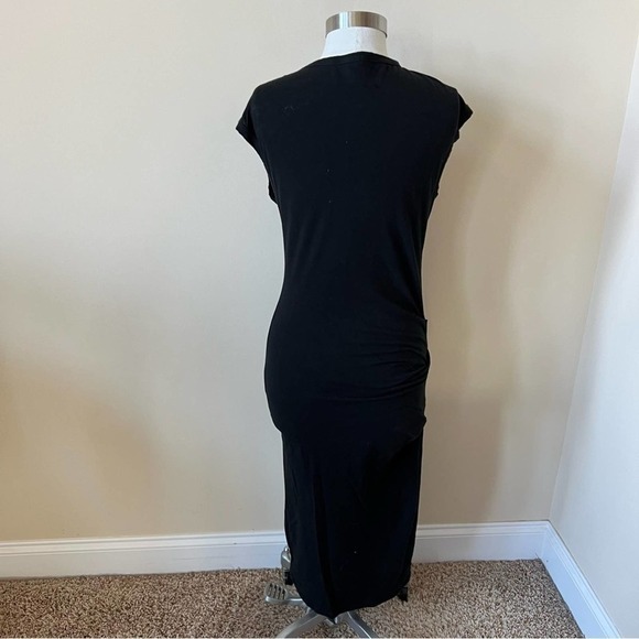 James Perse Cap Sleeve Gathered T-Shirt Midi Dress Size 1 Solid Black 959 - Picture 6 of 9